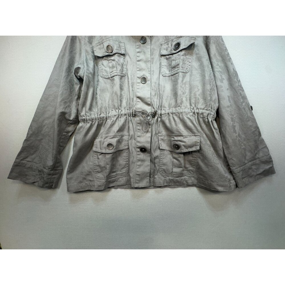 Chicos Womens Jacquard Utility Jacket Sze 3 Gray Drawstring Waist Travel - Picture 5 of 15